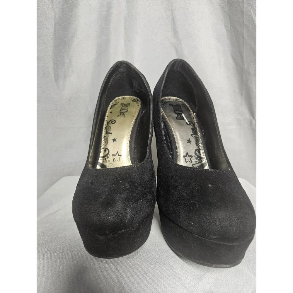 Brash Womens Black Faux Suede Platform Stiletto Pumps Round Toe Heels Size 7.5W
